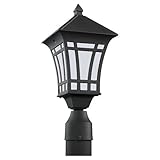 Sea Gull Lighting 89231BL-12 Herrington-One Light Outdoor Post Lantern, Black Finish with Etched Gla