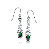 Bling Jewelry Sterling Silver Celtic Knots Emerald Green Color Drop Earrings Bezel Setting