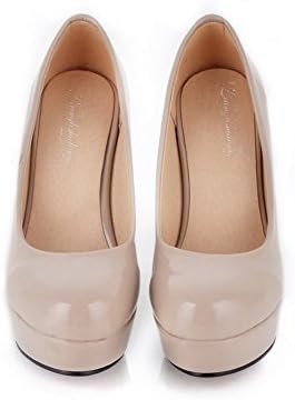 VogueZone009 Womens Closed Round Toe High Heel Platform Chunky Heels Patent Leather PU Solid Pumps, Apricot, 7 B(M) US