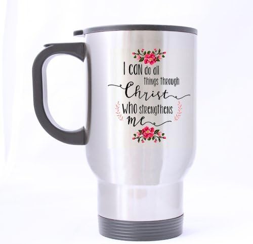 Fashion Style I can do all things through Christ who strengthens me Philippians 4:13 Excellent Silver Stainless Steel Material Mug