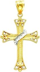 14K Two Tone Gold Cross Pendant