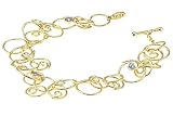 14K Yellow Gold Matte and Satin Finish Hand-Crafted Open Link Bracelet, Enhanced with Bezel Set Diamonds, Set with a Toggle Clasp.