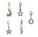 Charm Clip - P37 - 5 Pc Set - Moon & Stars ~ Silver Tone Pewter