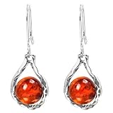 41bQk4J3soL. SL160  Sterling Silver Cognac Color Amber Earrings Gemstone Diameter 8mm