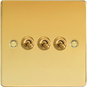 Varilight - 3G 1 or 2W 10A Classic Toggle Switch Dimension Polished Brass - XDVT3