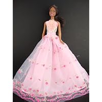 Pink Dress with Little Roses on the Lace Made to Fit the Barbie Doll