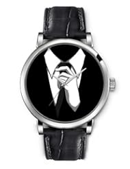 SPRAWL Aanalog Fashion Series Silver Ladies Watches of Genuine Black Leather Strap,Unique Wrist Watch for Women Girls Designed with Man in suit