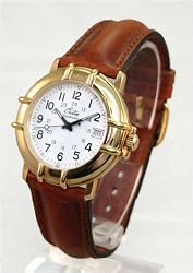 CROTON Men's Swiss Automatic Gold-tone Watch with Brown Leather Strap. Model: CRO-AQU2000