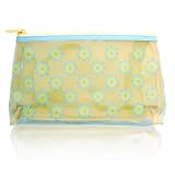 Clinique Cosmetic Bag Yellow Interior with Light Blue Exterior Flowers