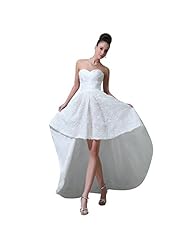 Sweetheart Satin Lace Backless Ruched High-Low-Hem Short Wedding Dress 