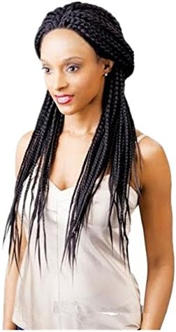 New Braids Synthetic Wigs Glueless Heat Resistant Synthetic Black Color Braiding Lace Front Wig Braids Wigs for Black Women (26 Inch)