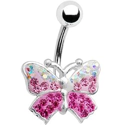 Austrian Crystal Passionate Pink Butterfly Belly Ring