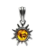 Certified Genuine Baltic Honey Amber and Sterling Silver Very Small Children's Jewelry Flaming Sun Charm-Pendant