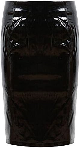 LADIES SHINY PVC WETLOOK BACK ZIP WOMENS BODYCON VINYL PARTY CELEB PENCIL SKIRT