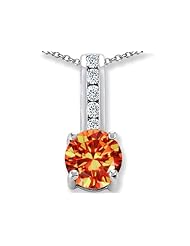 Original Star K (tm) Round 7mm Simulated Orange Mexican Fire Opal Pendant in 925 Sterling Silver