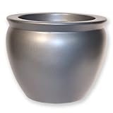 Fiberglass Planter - Pusan Style, Round Planter, Metallic Charcoal Color, 30