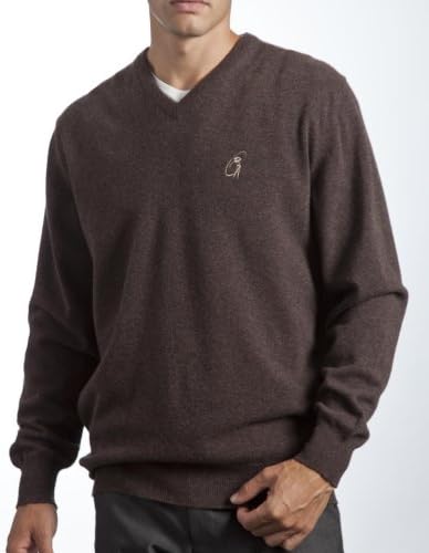 Glenmuir Scotland Men's 100% Extra Fine Lambswool Plain V Neck Classic Fit Sweater. Made in Scotland-Porcupine-Large