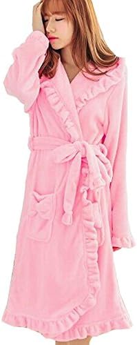 ONLYWOOD women's lovely thick flannel ruffle long nightgown flounced bathrobe 2016081103P50-PI-US XS-M TAG M