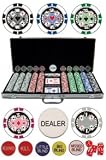 650 Pieces 11.5 Gram Clay Composite Gambling Poker Chip Chipset with 1 Heavy Duty Aluminum Case, 5 Professional Dice, 2 Decks of Playing Cards and 6 Dealer Buttons.