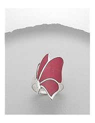 Red Resin Butterfly Reconstructed stones Ring In 92.5 Sterling Silver