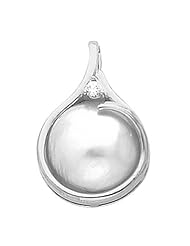 Platinum 11.50mm Mabe Pearl and Diamond Pendant -- LIFETIME WARRANTY