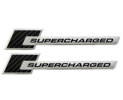 2 x Carbon Fiber Supercharged Supercharger Aluminum Emblems in Black for Chevy Corvette Dodge Hot Rod Street Chevy Impala Ss Harley Davidson Camaro Range Rover Carbon Fib Ford Mustang GT
