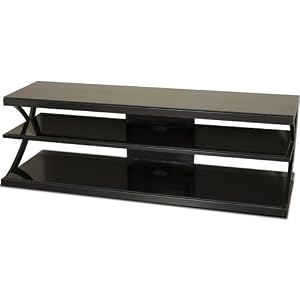 Techcraft 60IN Tv Stand Gloss Black Glass Shelf by