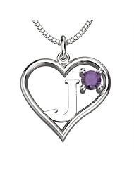 Sterling Silver Amethyst February Heart Pendant Alphabet Letters Necklace 18 Inch