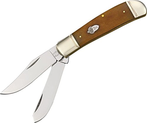 Rough Rider Fat Boy Trapper Fold knife, Clip and spey blade, honey bark bone handl
