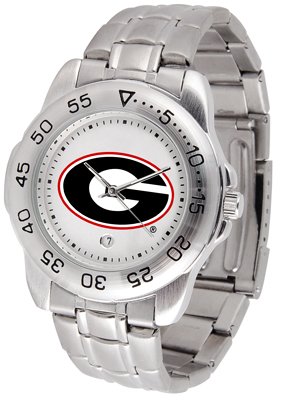 Georgia Bulldogs Suntime Mens Sports Watch w/ Steel Band - NCAA College Athletics