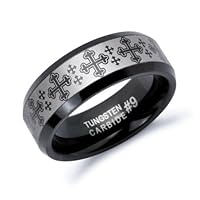8mm Black Plated Celtic Cross Tungsten Carbide Ring Band Sizes 8 to 13, 8