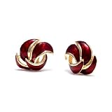 Rodney Holman Red Enamel and Gold Plated Petal Clip On Earring