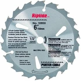 Porter Cable 12850 Riptide 6-Inch 18 Tooth ATB Thin Kerf General Purpose Saw Blade with 1/2-Inch Arbor