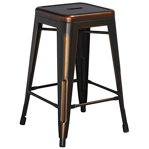 Flash Furniture High Backless Distressed Metal Indoor Counter Height Stool, Copper, 24