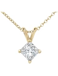 Premium Quality Princess Cut Diamond Solitaire Pendant Necklace 1.0 Carat (ctw) in 14K Yellow Gold with Chain (SI1)