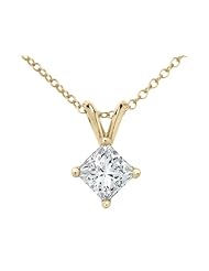 Princess Cut Diamond Solitaire Pendant Necklace 1/5 Carat (ctw) in 10K Yellow Gold with Chain