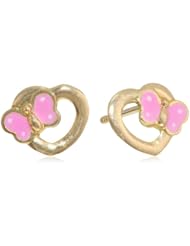 14k Yellow Gold and Enamel Heart with Butterfly Baby Screw-Back Earrings