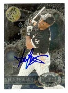 Harold Baines Autographed/Hand Signed baseball card (Chicago White Sox) 1997 Fleer #53 Metal Univers