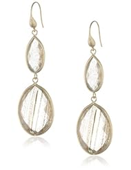 Marcia Moran "Luminous" Gold Plated Double Oval Stone Dangling Earrings