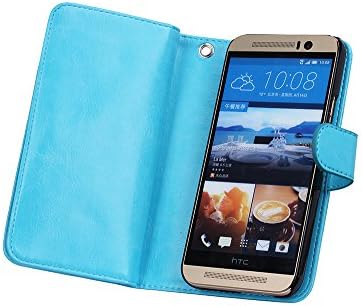 HTC M9 Phone Cases Cover, Luxury Fashion PU Leather 2 in 1 Magnetic Wallet Credit Card Holder Flip Case Cover with Built-in 9 Card Slots for HTC M9 (Blue)