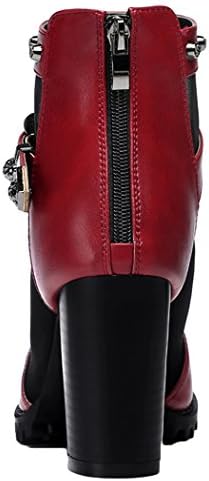 Passionow Womens Dressy Queen Buckle Iron Studded Zipper Chunky Heels Evening Pumps(5.5 B(M)US, Red)