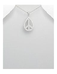 Peace Symbol CZ Pendant Necklace In 92.5 Sterling Silver