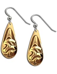 14K Yellow Gold First Nations Orca Earrings. Made in USA.