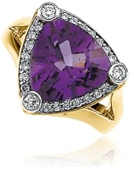 Trillion Amethyst and Diamond Ring in 14K Gold