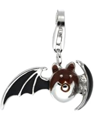 Sterling Silver Bat Charm for Bracelet, 13/16 in. (21mm) wide, Black Enamel Finish