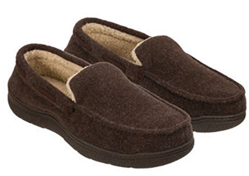 Dearfoams Men's Memory foam Slippers Moccasin Shoes ((Medium 9-10, Brown), Brown)