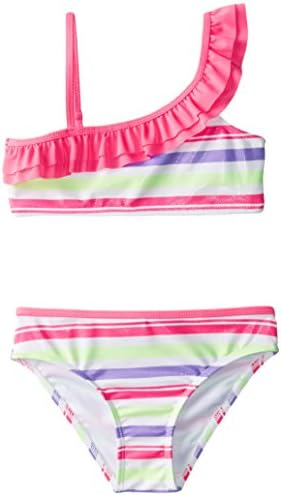 Jantzen Big Girls' 2 Piece Fun In The Sun Stripe Bikini, Pink Sizzle, 12