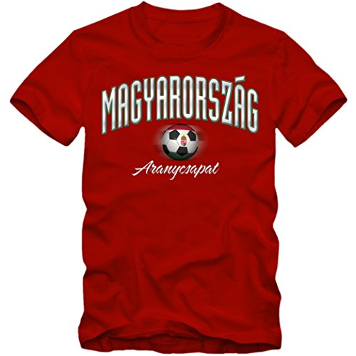 Herren Fußball T-Shirt Ungarn Magyarország Football EM Trikot Frankreich, Farbe:rot;Größe:L