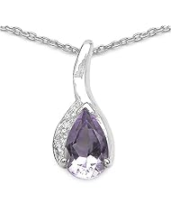 0.80 Carat Genuine Amethyst Sterling Silver Pendant Necklace. 18"