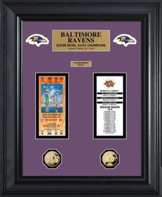 Baltimore Ravens Super Bowl Ticket and Game Coin Collection Framed